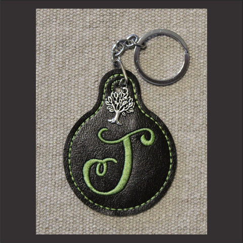 In The Hoop Embroidery Faux Leather Circle with Tab Key Fob Design Only