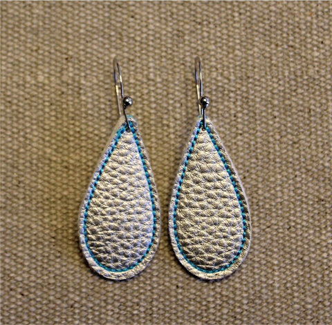 In The Hoop Embroidery Faux Leather 1.75" Elongated Drop Earrings Design Only