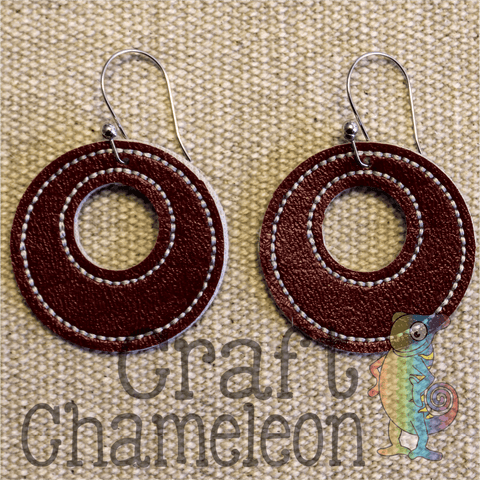 In the Hoop Embroidery Faux Leather 1.5 Inch Double Circle Earrings Design Only