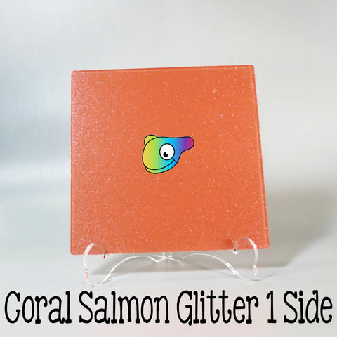 Coral Salmon Glitter 1 Side Acrylic Sheets ~ Multiple Sizes