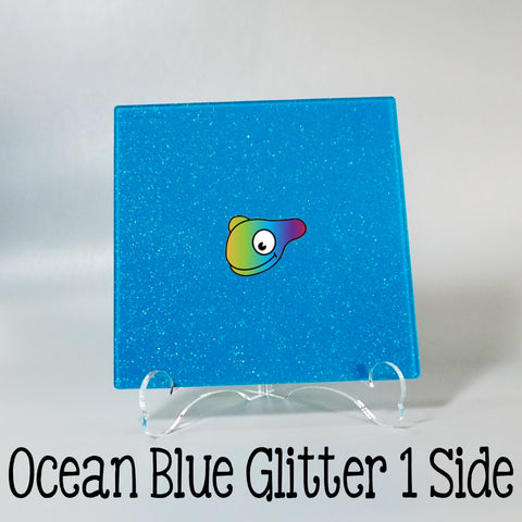 Ocean Blue Glitter 1 Side Acrylic Sheets ~ Multiple Sizes
