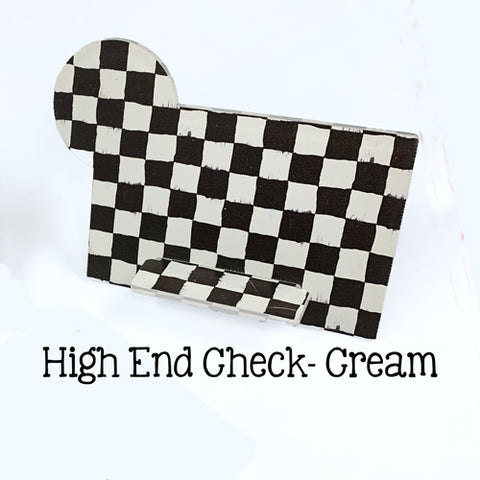 Acrylic Business Card Holder with Monogram Space - High End Checks - Cream