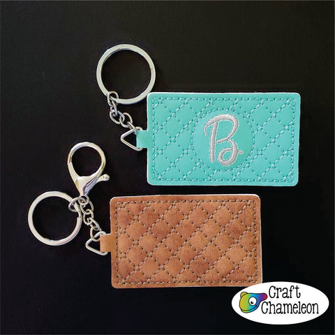 In The Hoop Embroidery Faux Leather Quilted Wide Rectangle Key Fob Design Only