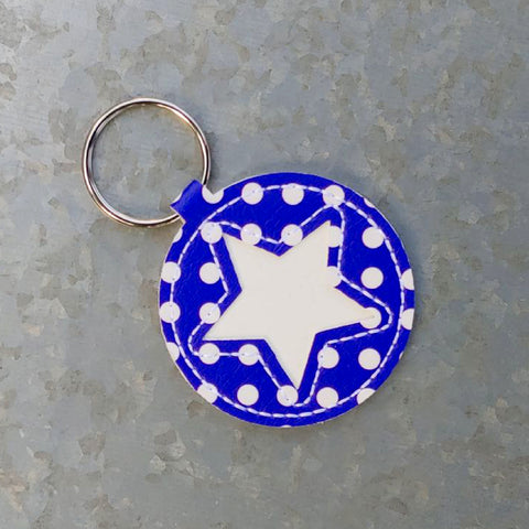 In the Hoop Faux Leather Round Star Key Fob Digital Design Only