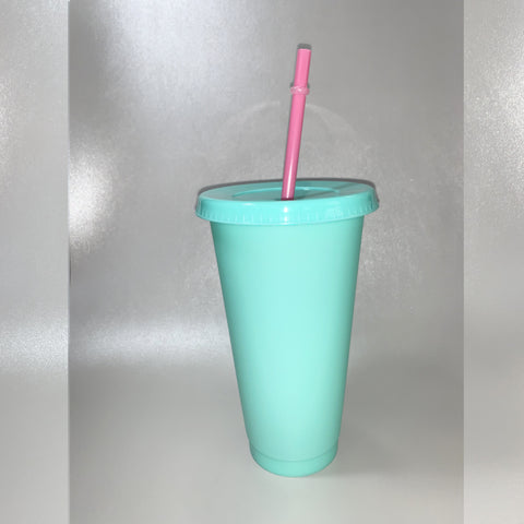 Color Changing Plastic Cup Blank - Mint Cup/Mint Lid/Pink Straw
