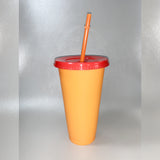 Color Changing Plastic Cup Blank - Orange Cup/Red Lid/Orange Straw