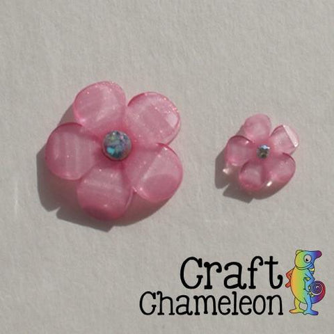 Set of 25 ~ 1 1/8" Glitter Flower Flat Back Resin - CraftChameleon