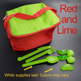 Lunch Bag with Reusable Silverware/ Destash - Red/Lime Cooler Bag