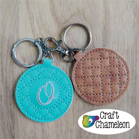 In The Hoop Embroidery Faux Leather Quilted Round Key Fob Design Only
