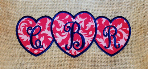 Embroidery Monogram Heart Trio Design Only