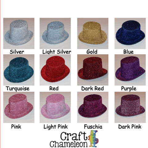 Set of 5 ~ Mini NON-Flaking GLITTER Top Hats - CraftChameleon
