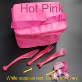 Lunch Bag with Reusable Silverware/ Destash - Hot Pink Cooler Bag