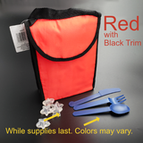 Lunch Bag with Reusable Silverware/ Destash - Red with Black Trim Lunch Bag