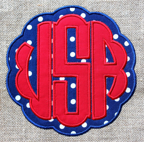 Ruffled Monogram USA Embroidery Applique Design Only