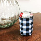 Blank Neoprene Can Cooler - Collapsible Beer Hugger - Multiple Colors - Pre-sewn - Black and White Buffalo Plaid