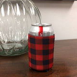 Blank Neoprene Can Cooler - Collapsible Beer Hugger - Multiple Colors - Pre-sewn - Black and Red Buffalo Plaid